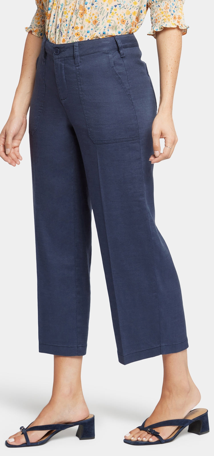 Wide Leg Cargo Capri Pants In Stretch Linen | Oxford Navy | Pants | NYDJ