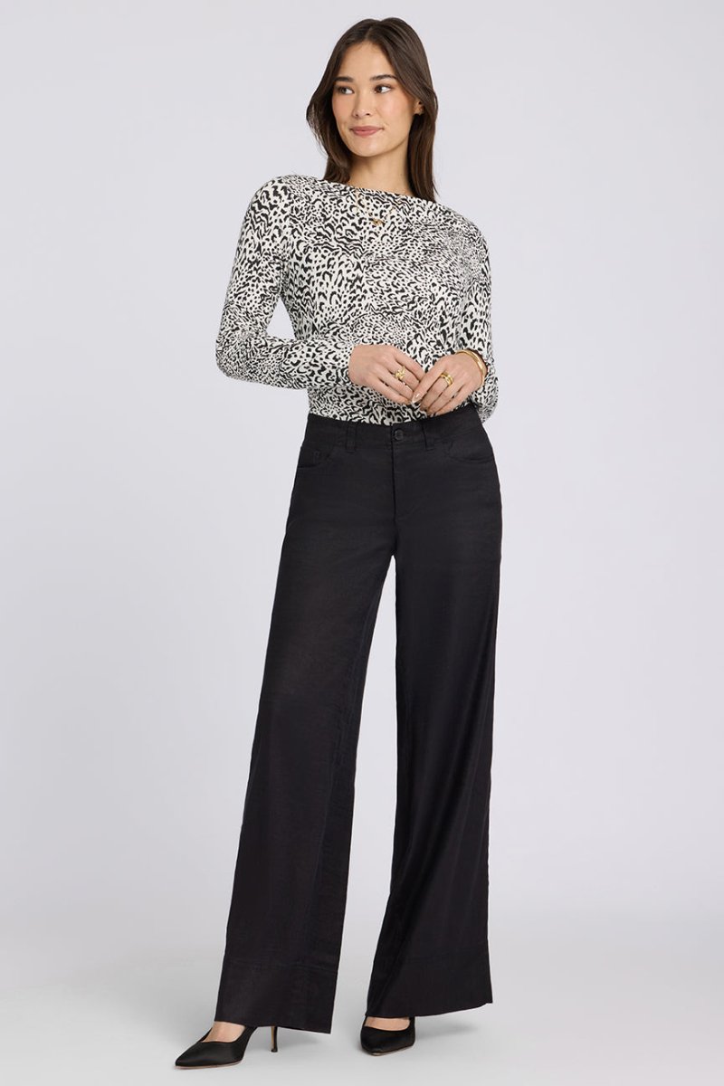 5 Pocket Wide Leg Trouser In Stretch Linen With Super High Rise | Black | Pants | NYDJ