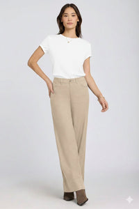 5 Pocket Wide Leg Trouser In Stretch Linen With Super High Rise | Feather | Pants | NYDJ