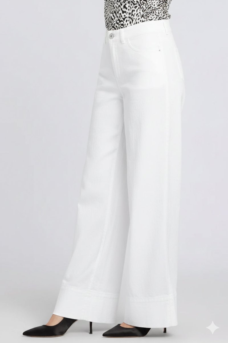 5 Pocket Wide Leg Trouser In Stretch Linen With Super High Rise | Optic White | Pants | NYDJ