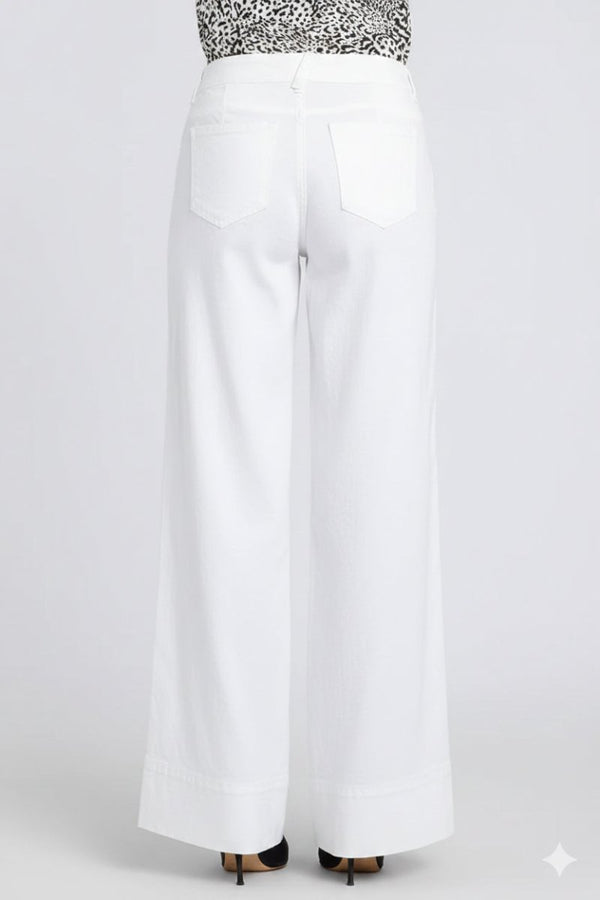 5 Pocket Wide Leg Trouser In Stretch Linen With Super High Rise | Optic White | Pants | NYDJ