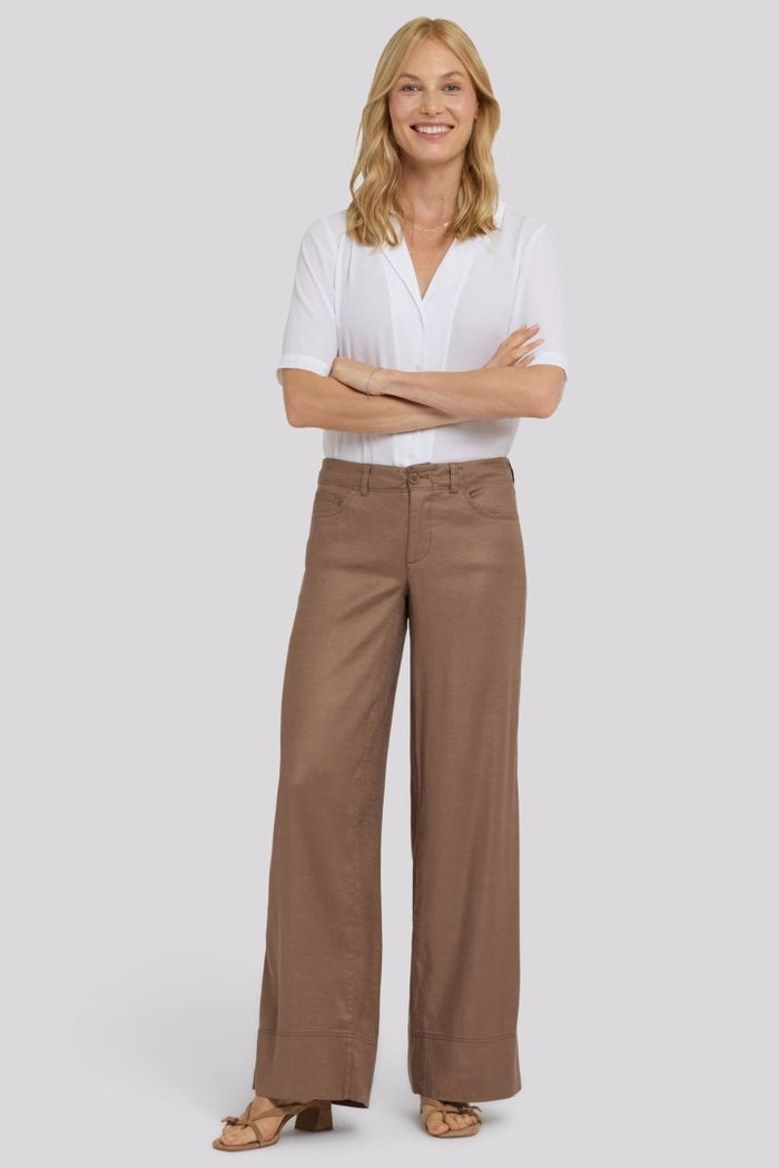 5 Pocket Wide Leg Trouser In Stretch Linen With Super High Rise | Toasted Coconut - NYDJ