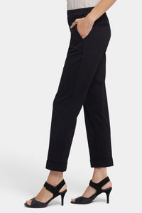 Cassidy Ankle Pull-On Trouser Pants In Ponte Knit With Cuffs | Black | Pants | NYDJ