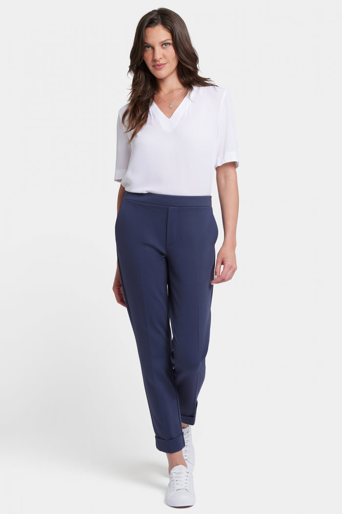 Cassidy Ankle Pull-On Trouser Pants In Ponte Knit With Cuffs | Oxford Navy | Pants | NYDJ