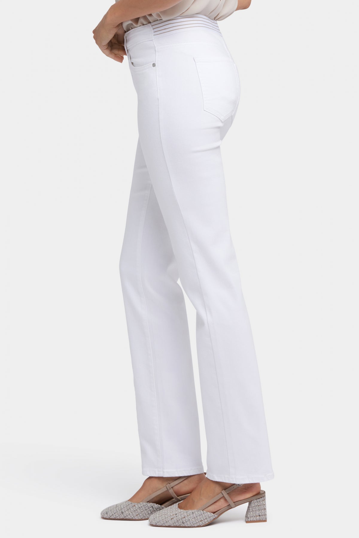 No Gapper™ Marilyn Straight Jeans In Petite In Sure Stretch® Denim With Striped Stretch Ba | Optic White | Pants | NYDJ