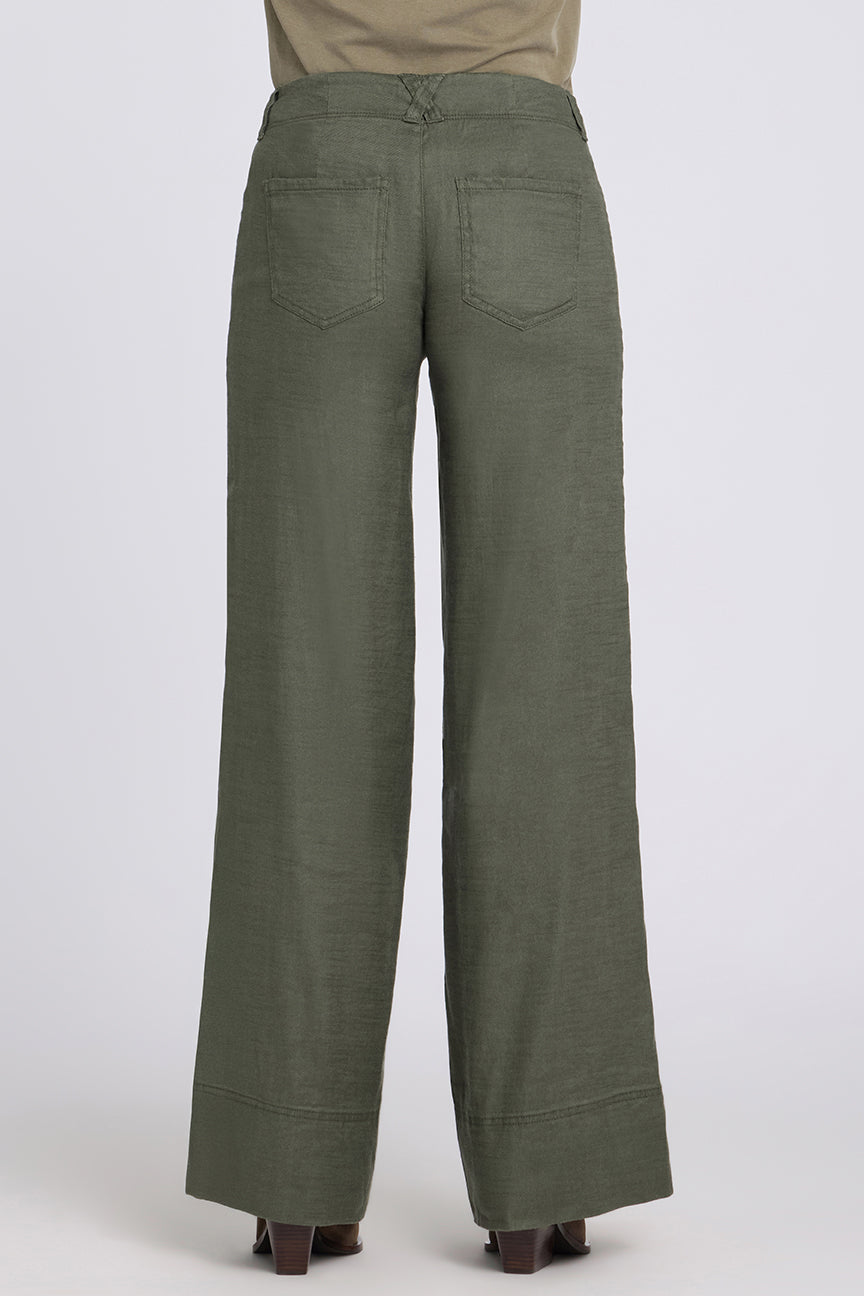 5 Pocket Wide Leg Trouser In Stretch Linen With Super High Rise | Desert Green | Pants | NYDJ