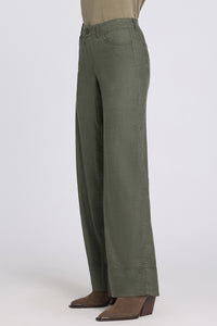 5 Pocket Wide Leg Trouser In Stretch Linen With Super High Rise | Desert Green | Pants | NYDJ