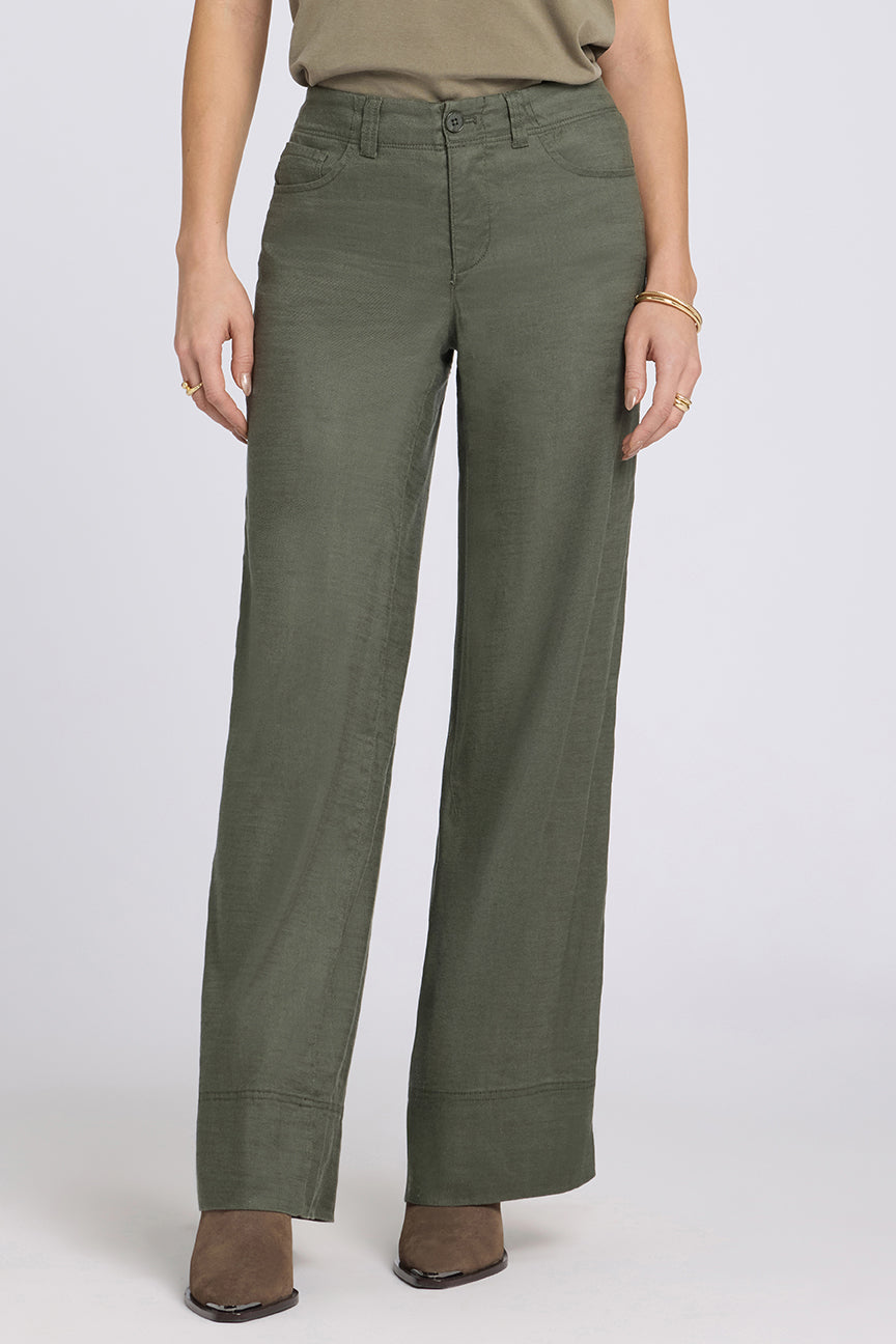 5 Pocket Wide Leg Trouser In Stretch Linen With Super High Rise | Desert Green | Pants | NYDJ
