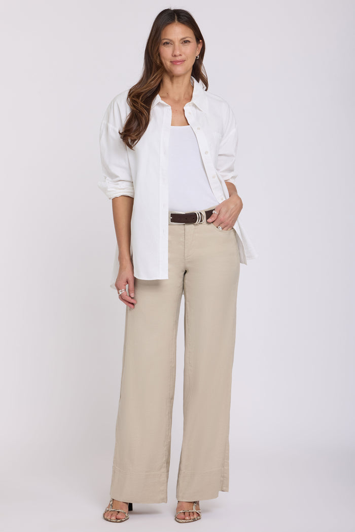 5 Pocket Wide Leg Trouser In Stretch Linen With Super High Rise | Feather | Pants | NYDJ