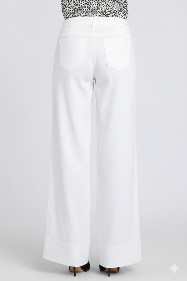 5 Pocket Wide Leg Trouser In Stretch Linen With Super High Rise | Optic White | Pants | NYDJ