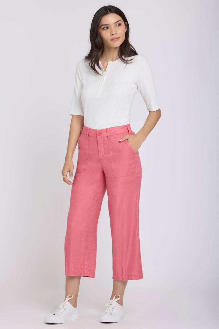 Wide Leg Cargo Capri Pants in Stretch Linnen | Desert Rose