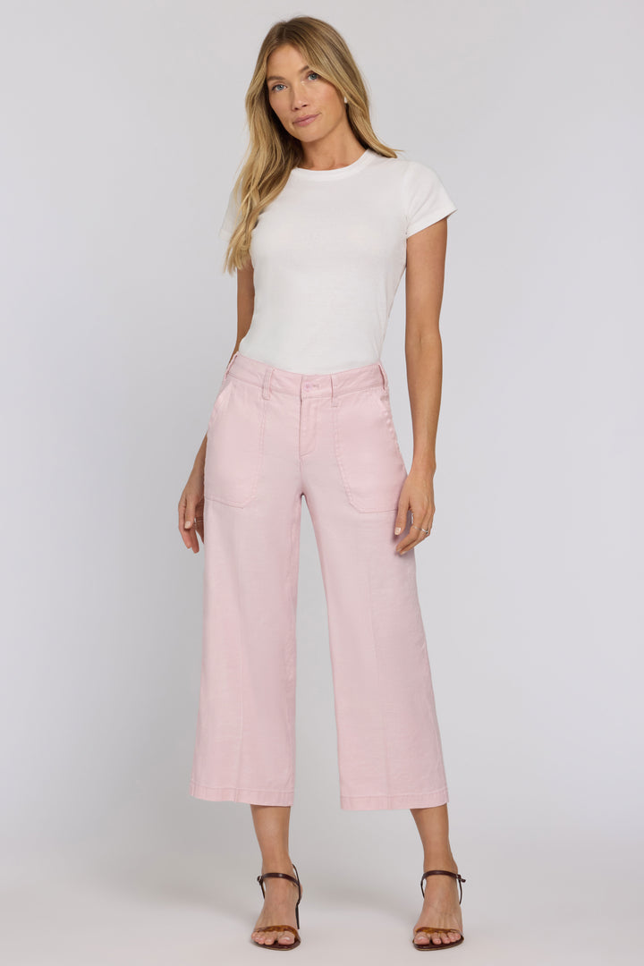 Wide Leg Cargo Capri Pants in Stretch Linnen | Light Lilac
