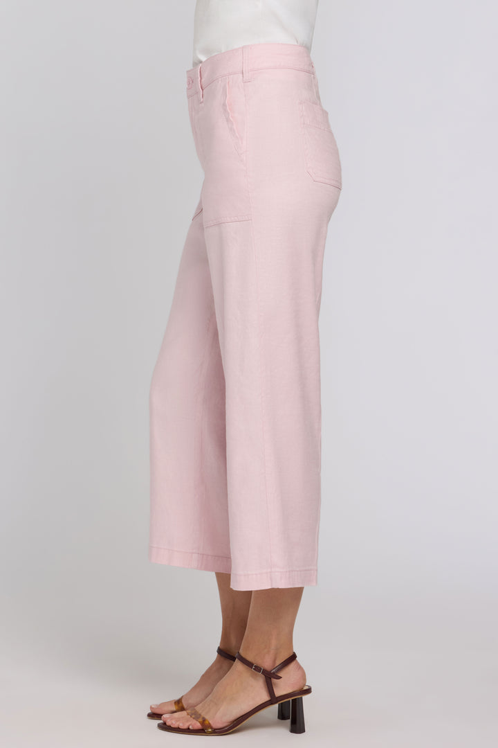 Wide Leg Cargo Capri Pants in Stretch Linnen | Light Lilac