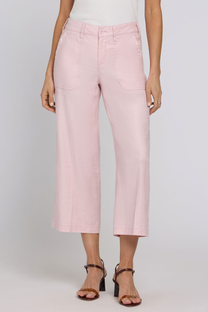 Wide Leg Cargo Capri Pants in Stretch Linnen | Light Lilac