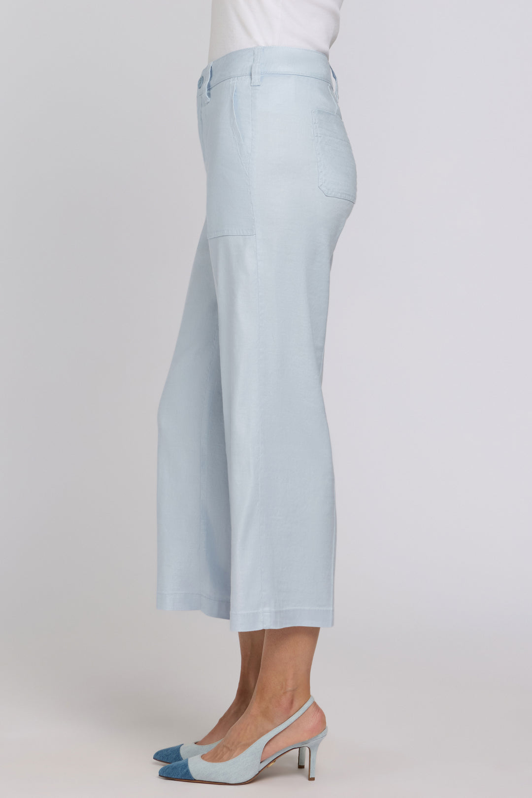 Wide Leg Cargo Capri Pants in Stretch Linnen | Blue Clover