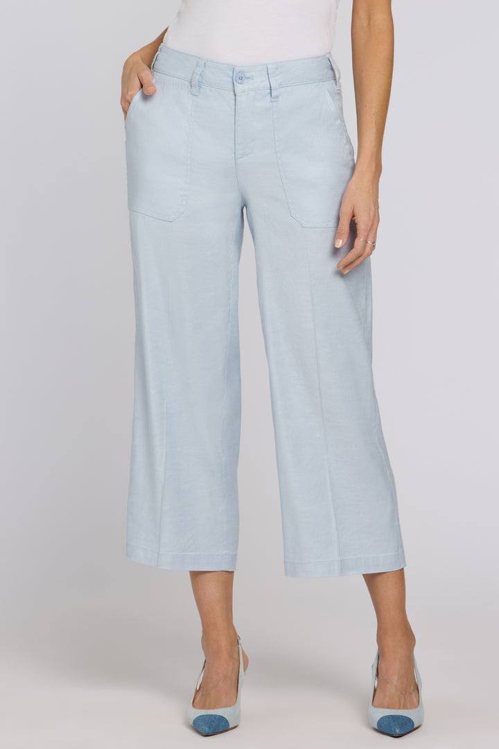 Wide Leg Cargo Capri Pants in Stretch Linnen | Blue Clover