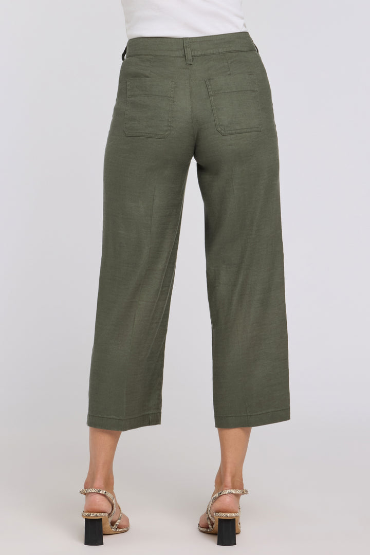 Wide Leg Cargo Capri Pants in Stretch Linnen | Desert Green