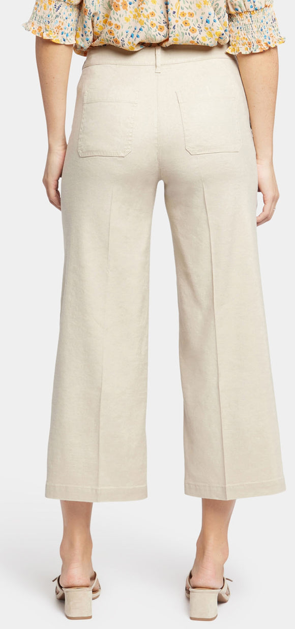 Wide Leg Cropped Capri Trouser Beige Stretch Linen | Feather | Pants | NYDJ