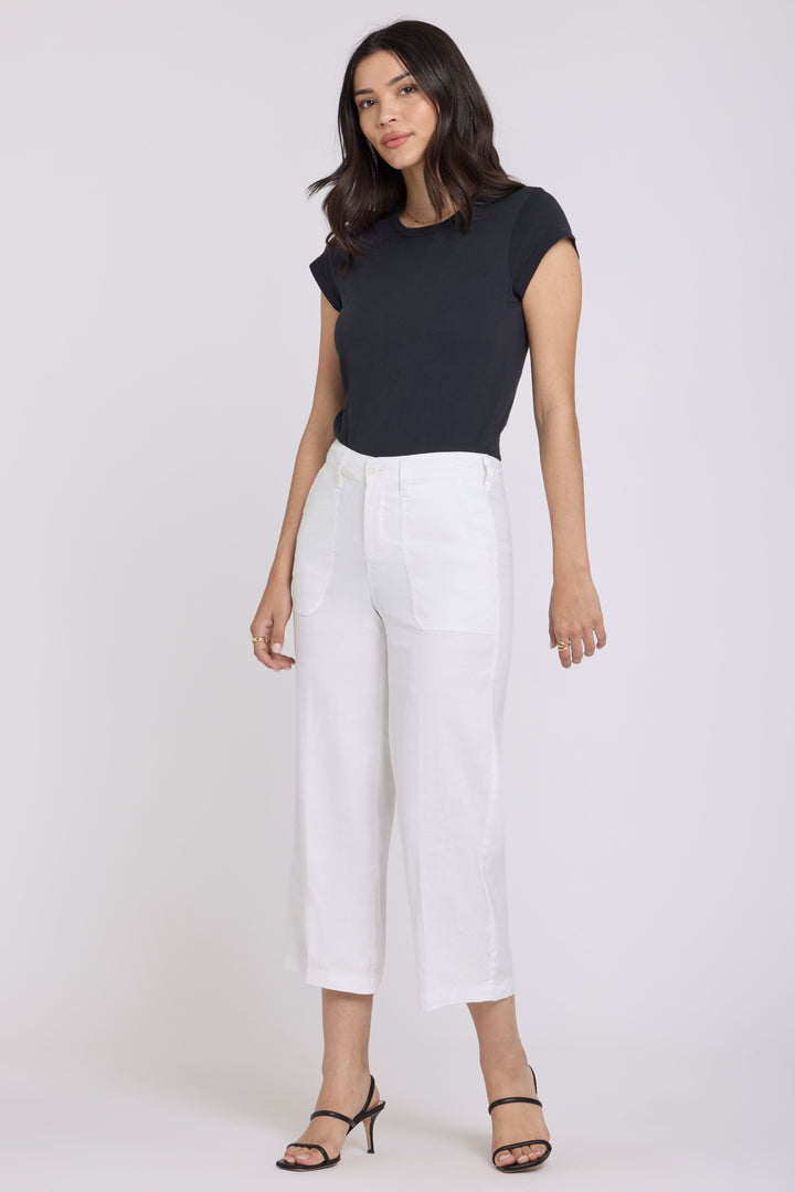 Wide Leg Cargo Capri Pants in Stretch Linnen | Optic White