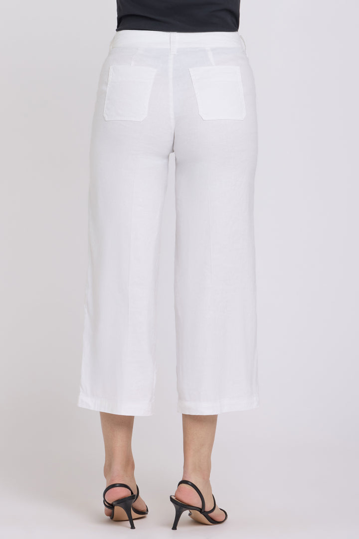 Wide Leg Cargo Capri Pants in Stretch Linnen | Optic White