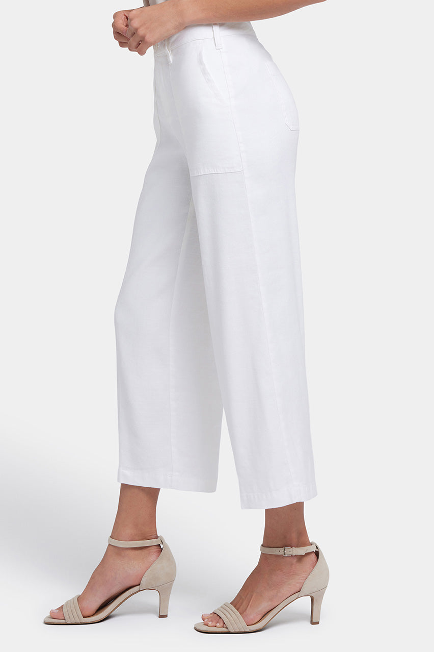 Wide Leg Cargo Capri Pants In Stretch Linen | Optic White | Pants | NYDJ