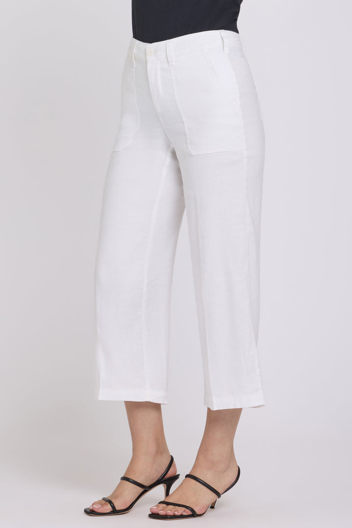Wide Leg Cargo Capri Pants in Stretch Linnen | Optic White