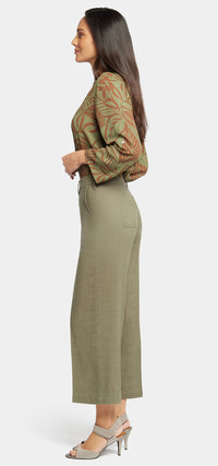 Wide Leg Cropped Capri Trouser Green Stretch Linen | Avocado | Pants | NYDJ