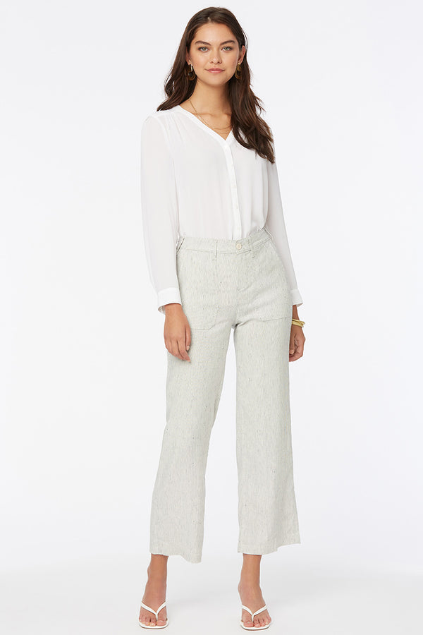 Wide Leg Ankle Trouser Striped Stretch Linen | Slubby Stripe | Pants | NYDJ