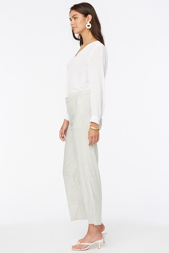 Wide Leg Ankle Trouser Striped Stretch Linen | Slubby Stripe | Pants | NYDJ