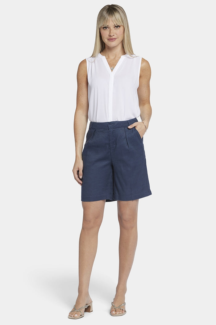 Relaxed Shorts In Stretch Linen | Oxford Navy | Shorts | NYDJ