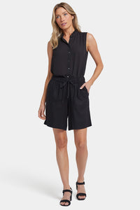 Breezy Bermuda Shorts In Stretch Linen | Black | Shorts | NYDJ