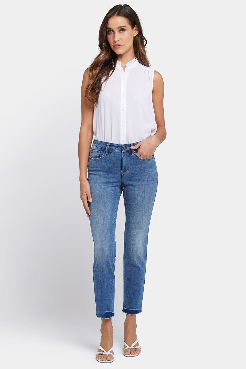 Sheri Slim Ankle Jeans With Frayed Hems | Bilbao Crest | Pants | NYDJ