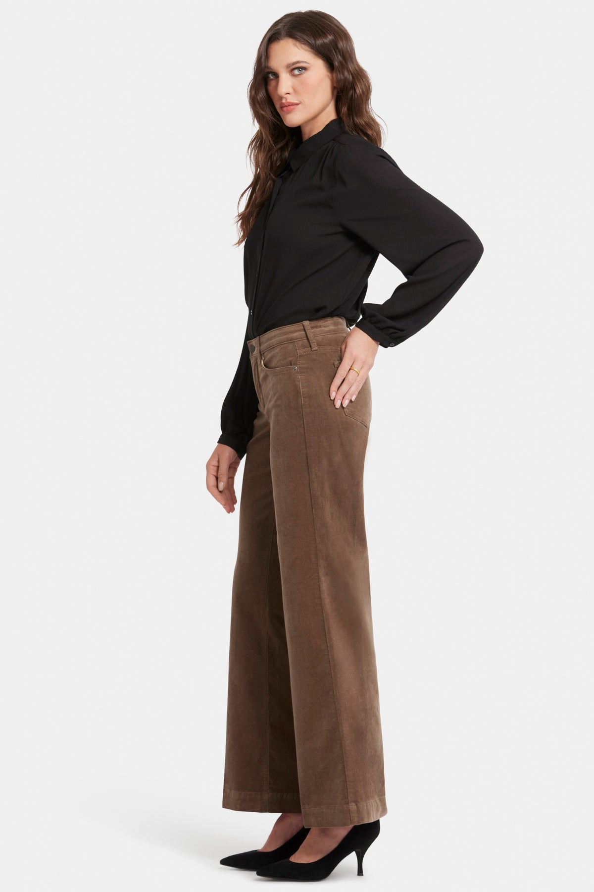 Teresa Wide Leg Trouser Brown Corduroy | Elmwood | Non Denim | NYDJ