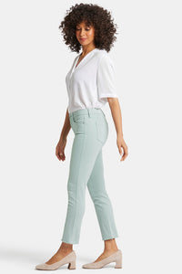 Sheri Slim Ankle Jeans Frayed Hems Green Coloured Denim | Snow Mint | Pants | NYDJ