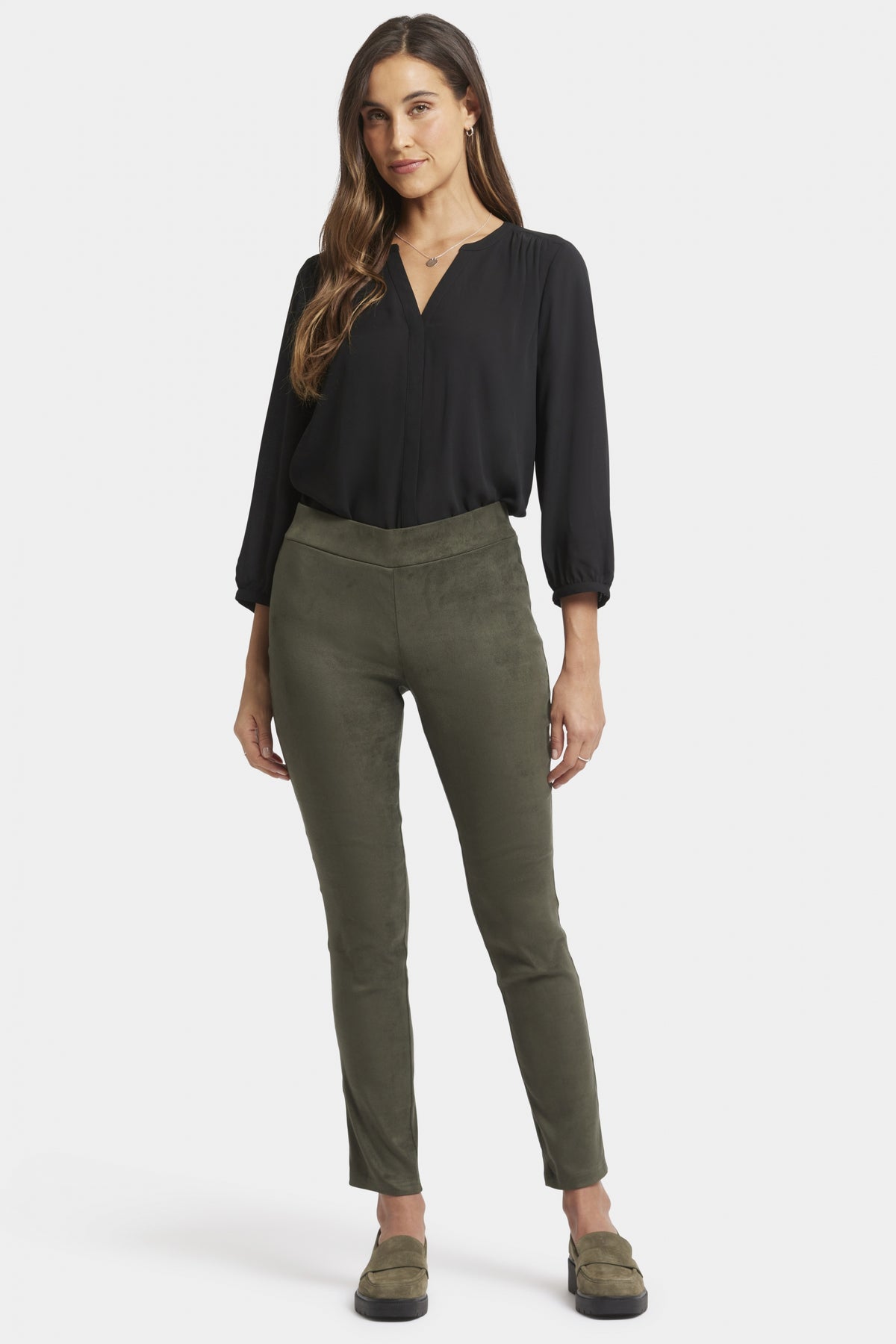 Legging Trouser Green Stretch Faux Suede | Vine Leaf | Non Denim | NYDJ