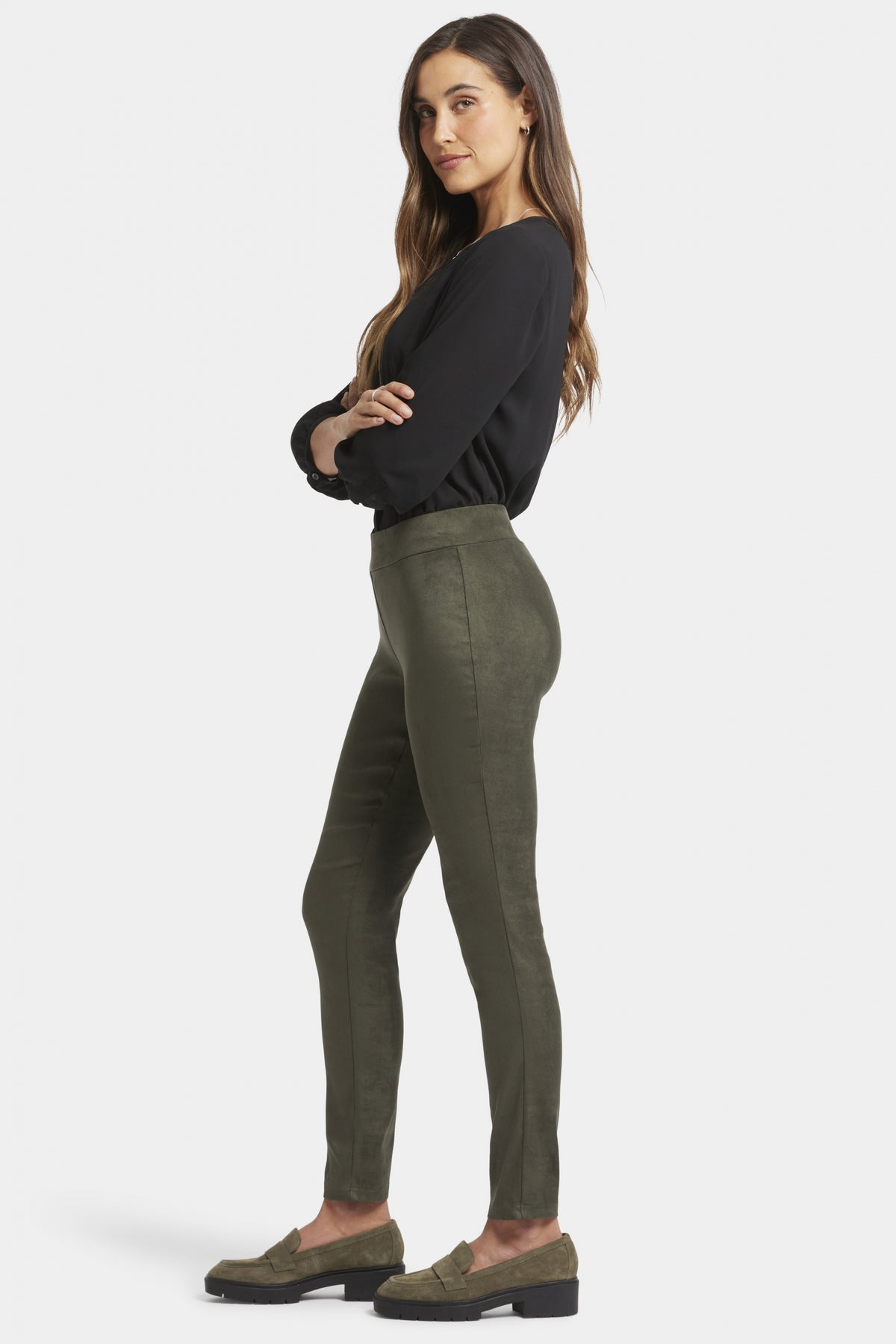 Legging Trouser Green Stretch Faux Suede | Vine Leaf | Non Denim | NYDJ