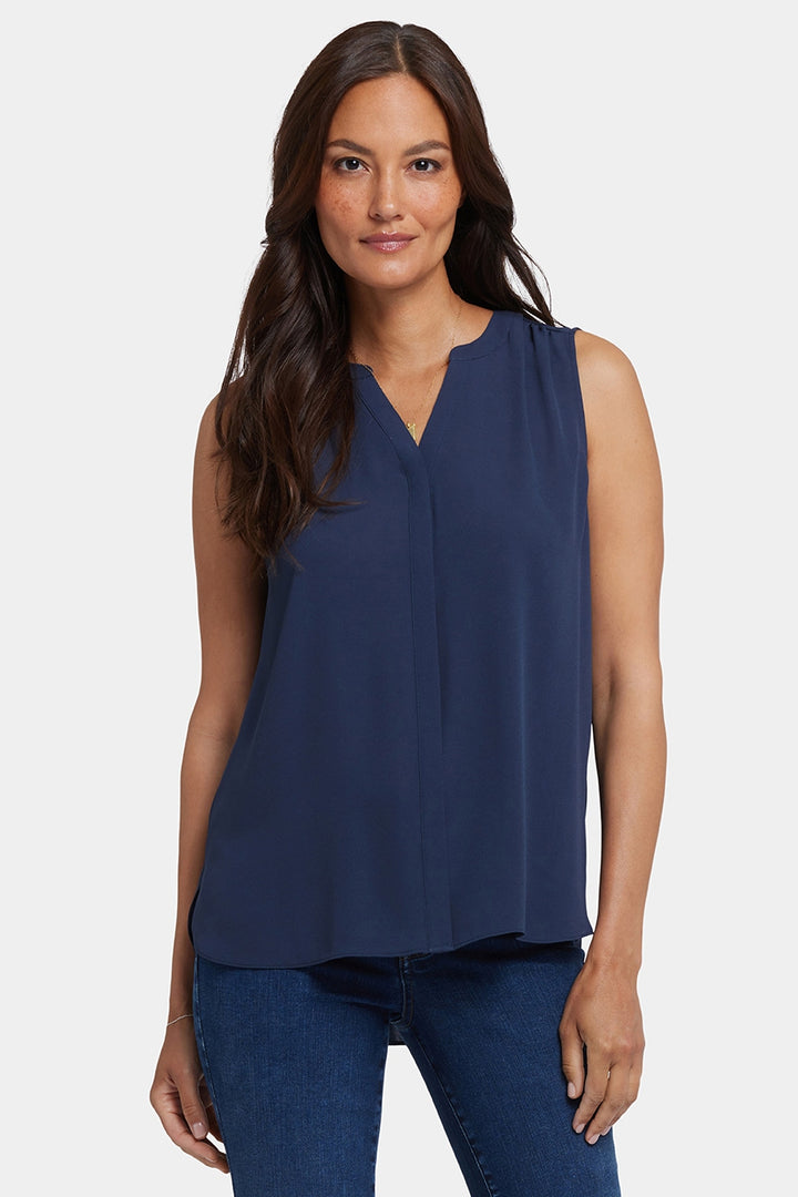 Mouwloze Pintuck Blouse | Oxford Navy