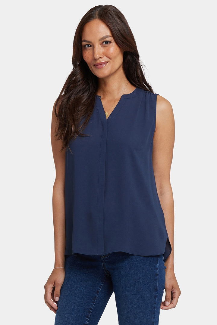 Mouwloze Pintuck Blouse | Oxford Navy