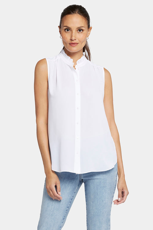 Sleeveless Ruffle Neck Blouse | Optic White | Blouse | NYDJ