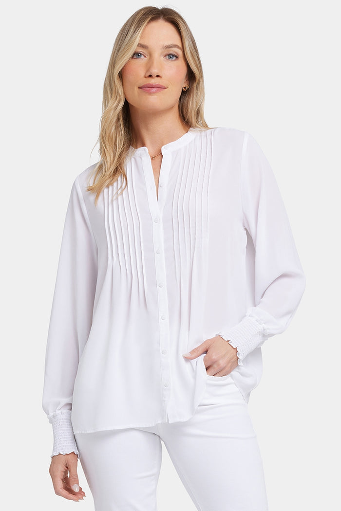 Pleated Peasant Blouse | Optic White | Blouse | NYDJ