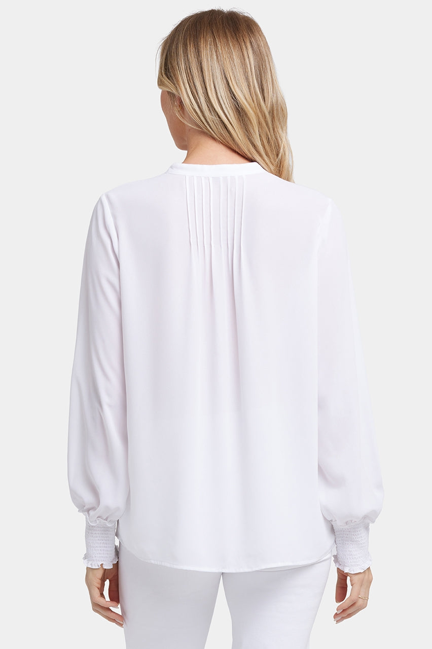 Pleated Peasant Blouse | Optic White | Blouse | NYDJ