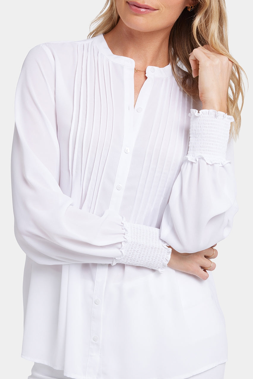 Pleated Peasant Blouse | Optic White | Blouse | NYDJ