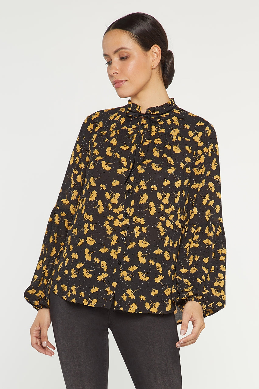 Bishop Sleeve Peasant Blouse Floral Print | Eastbank Garden | Blouse | NYDJ