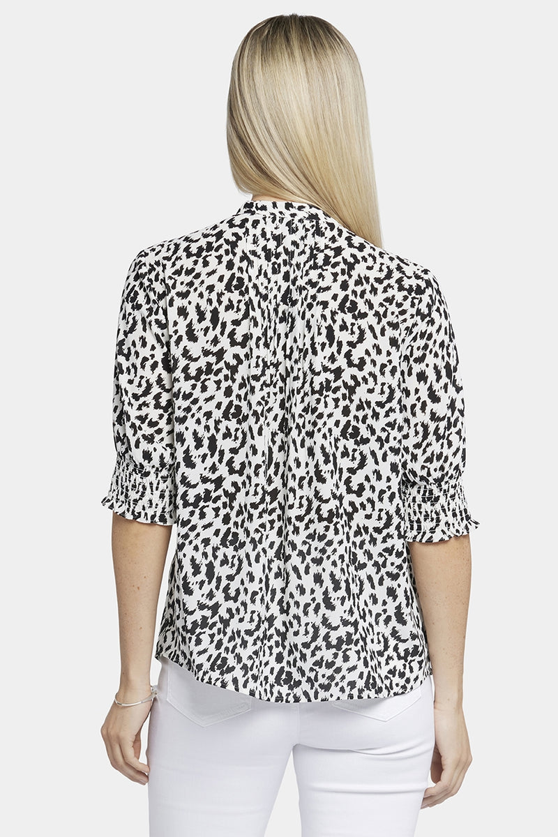 Pleated Short Sleeved Blouse Animal Print | Gato | Blouse | NYDJ