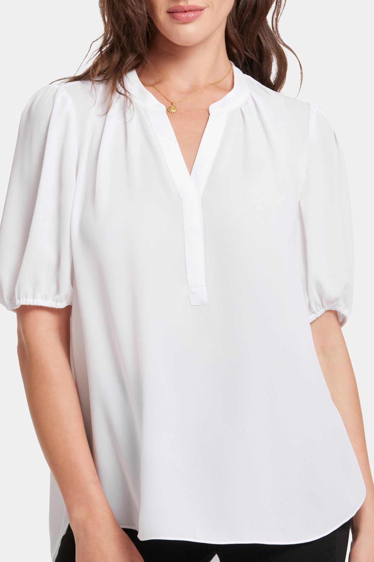 Short Puff Sleeved Popover Top | Optic White | Blouse | NYDJ