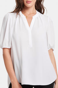 Short Puff Sleeved Popover Top | Optic White | Blouse | NYDJ