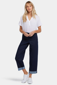 Jemma Barrel Ankle Jeans With High Rise And 2" Roll Cuffs | Biscay Stripe | Pants | NYDJ