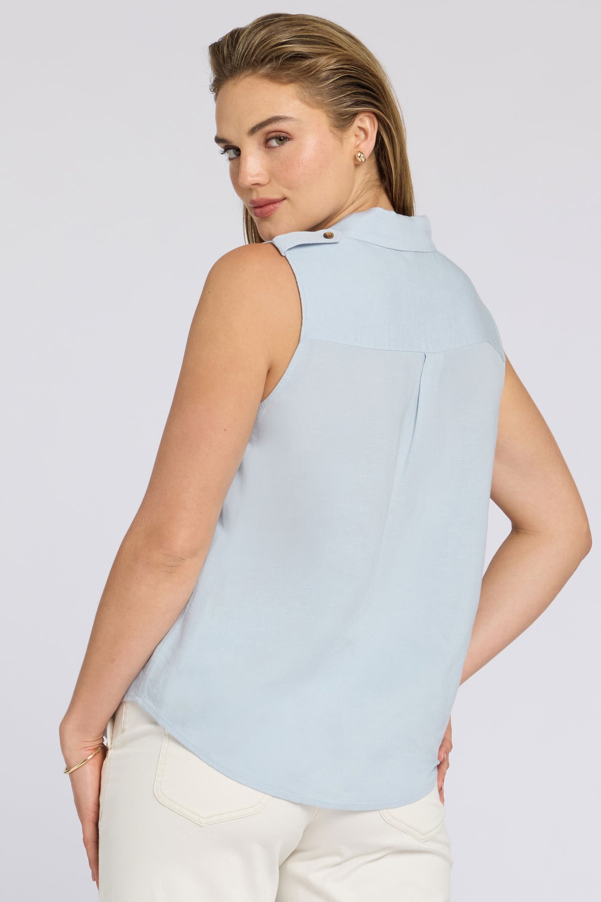 Gabrielle Sleeveless Linen Blouse | Blue Clover | Blouse | NYDJ