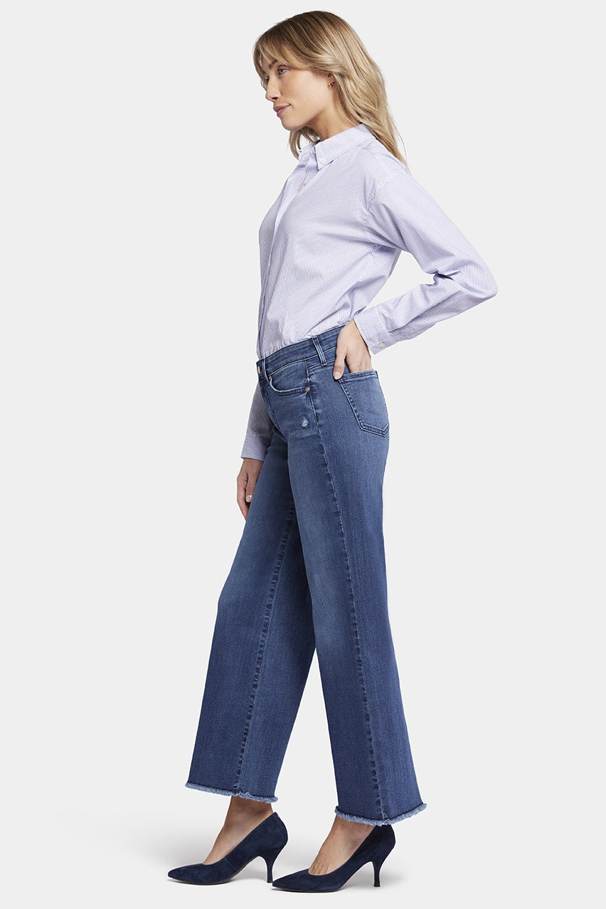 Teresa Wide Leg Ankle Jeans Frayed Hems Medium Blue Premium Denim | Riverwalk | Pants | NYDJ