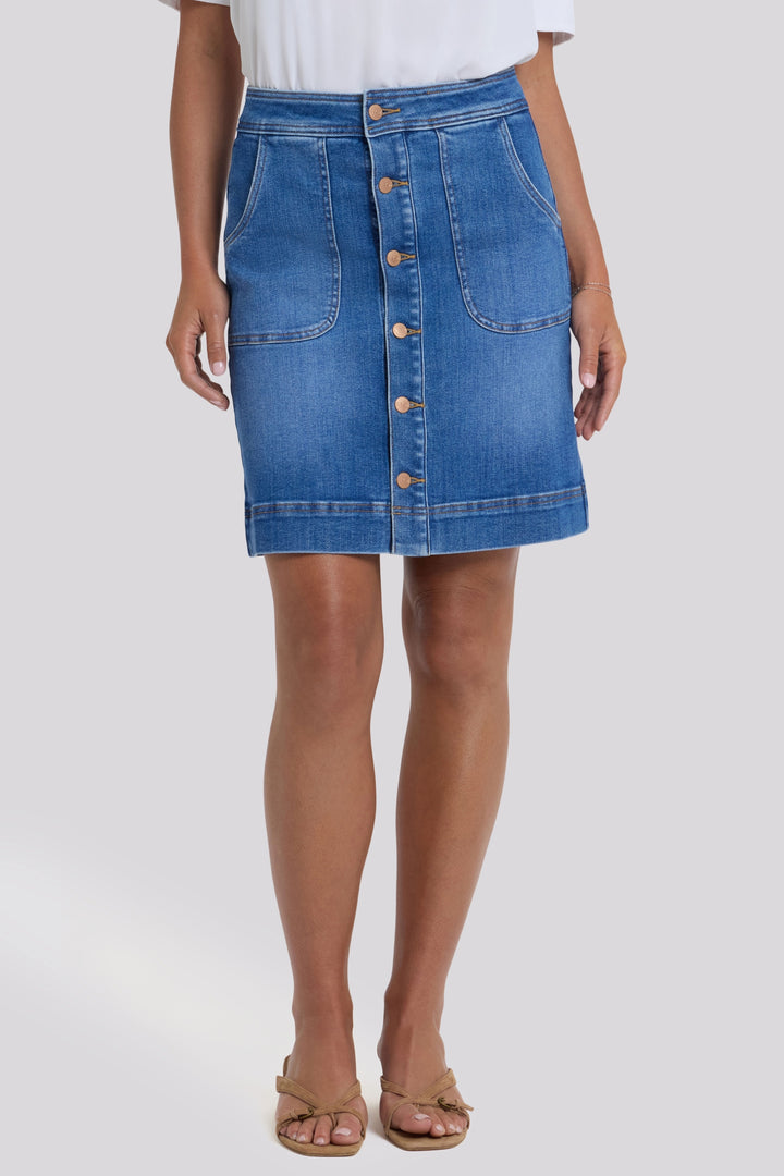 High Rise A-Line Utility Denim Skirt | Blue Paradise | Denim | NYDJ
